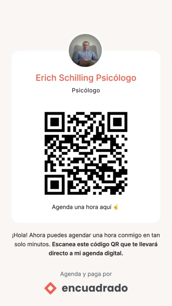 Tarjeta digital de presentación de Erich Schilling, Psicólogo. Escanea el código QR para agendar una consulta psicológica online o presencial en Talca.